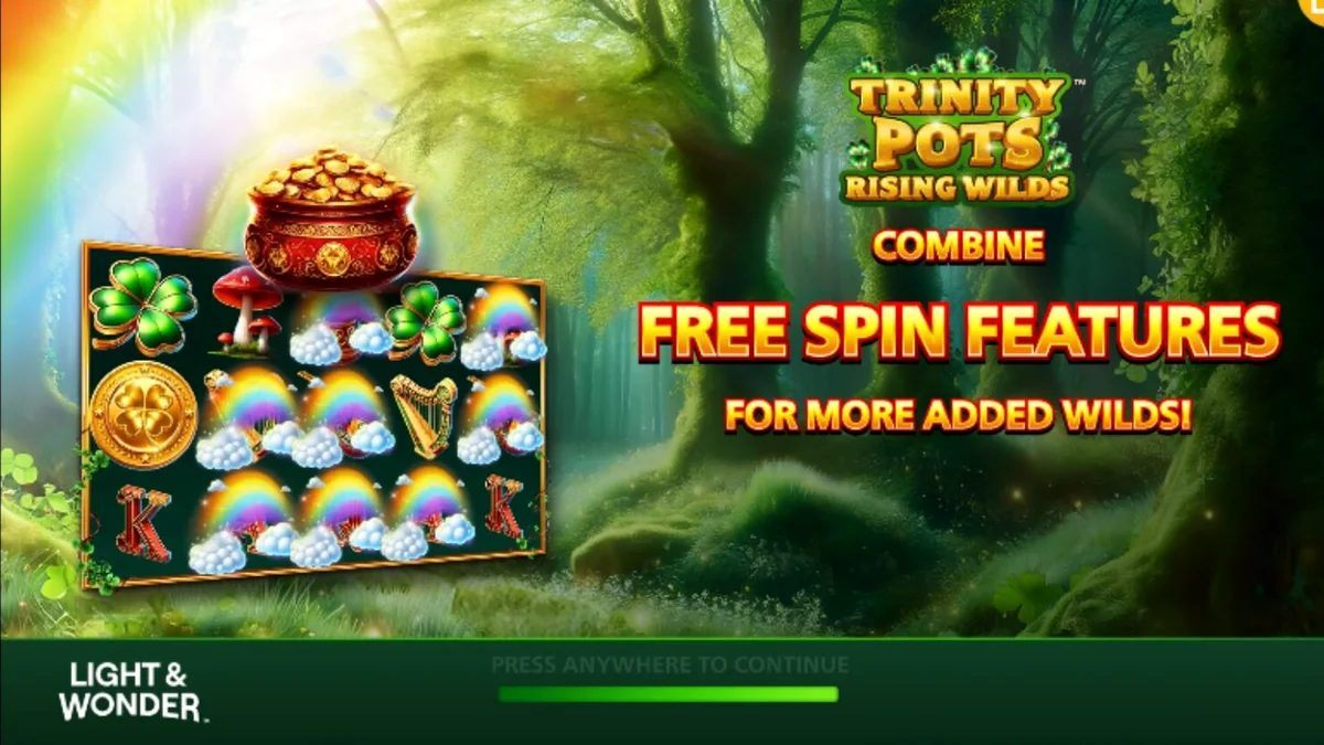 Tampilan visual slot Trinity Pots Rising Wilds dengan tema Irlandia yang ceria